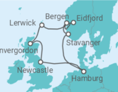 Reiseroute der Kreuzfahrt  Großbritannien & Norwegen ab Hamburg - AIDA