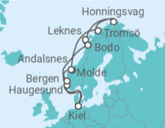 Reiseroute der Kreuzfahrt  Norwegen mit Lofoten & Nordkap ab Kiel - AIDA