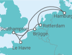 Reiseroute der Kreuzfahrt  Metropolen ab Hamburg - mit Flug - AIDA