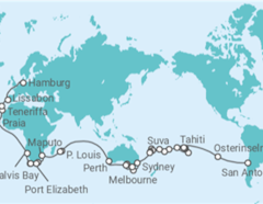 Reiseroute der Kreuzfahrt  Von San Antonio nach Hamburg - mit Flug - AIDA