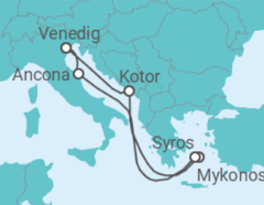 Reiseroute der Kreuzfahrt  Montenegro, Griechenland, Italien - mit Flug - MSC Cruises