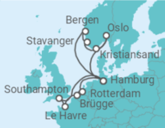 Reiseroute der Kreuzfahrt  Metropolen & Südnorwegen ab Hamburg - AIDA