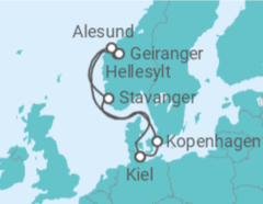 Reiseroute der Kreuzfahrt  Dänemark, Norwegen - Costa Kreuzfahrten