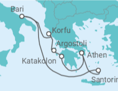 Reiseroute der Kreuzfahrt  Von der Adria zum Bosporus - MSC Cruceros