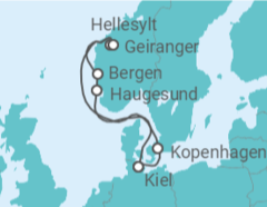 Reiseroute der Kreuzfahrt  Dänemark, Norwegen - Costa Kreuzfahrten