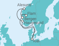 Reiseroute der Kreuzfahrt  Norwegens Welterbe ab Kiel - AIDA