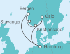 Reiseroute der Kreuzfahrt  Südnorwegen ab Hamburg - mit Flug - AIDA