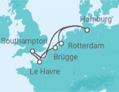 Reiseroute der Kreuzfahrt  Metropolen ab Hamburg - AIDA