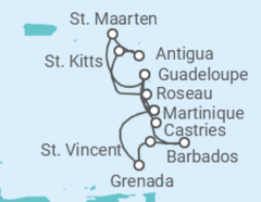 Reiseroute der Kreuzfahrt  St. Vincent und Grenadinen, Martinique, Guadeloupe, Sint Maarten, Antigua Und Barbuda, St. Kitts ... - MSC Cruises