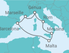 Reiseroute der Kreuzfahrt  Italien, Malta, Spanien, Frankreich - MSC Cruises