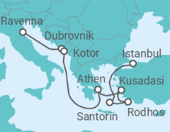 Reiseroute der Kreuzfahrt  Kroatien, Montenegro, Griechenland, Türkei - NCL Norwegian Cruise Line