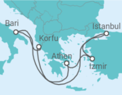 Reiseroute der Kreuzfahrt  Von der Adria zum Bosporus - MSC Cruises