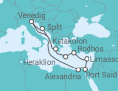 Reiseroute der Kreuzfahrt  Italien, Griechenland, Zypern, Ägypten - MSC Cruises