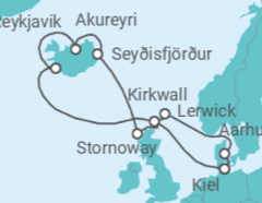 Reiseroute der Kreuzfahrt  Schottland & Island mit Sonnenfinsternis ab Kiel - AIDA