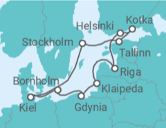 Reiseroute der Kreuzfahrt  Schärengärten der Ostsee ab Kiel - AIDA