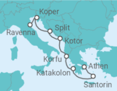 Reiseroute der Kreuzfahrt  Griechenland, Montenegro, Kroatien, Slowenien - NCL Norwegian Cruise Line
