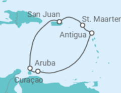 Reiseroute der Kreuzfahrt  Aruba, Curaçao, Antigua Und Barbuda, Sint Maarten - Virgin Voyages