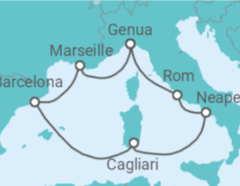 Reiseroute der Kreuzfahrt  Italien, Frankreich, Spanien - Costa Kreuzfahrten