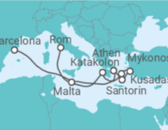 Reiseroute der Kreuzfahrt  Malta, Griechenland, Türkei - mit Flug - Celebrity Cruises