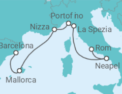 Reiseroute der Kreuzfahrt  Italien, Frankreich, Spanien - mit Flug - Celebrity Cruises