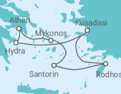 Reiseroute der Kreuzfahrt  Griechenland, Türkei - mit Flug - Celebrity Cruises