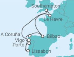 Reiseroute der Kreuzfahrt  Spanien, Portugal, Frankreich Alles Inklusive - Celebrity Cruises