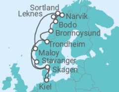 Reiseroute der Kreuzfahrt  Norwegen mit Lofoten & Vesterålen ab Kiel  Alles Inklusive - AIDA