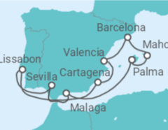 Reiseroute der Kreuzfahrt  Spanien, Portugal & Balearen ab Mallorca  Alles Inklusive - mit Flug - AIDA
