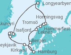 Reiseroute der Kreuzfahrt  Highlights am Polarkreis ab Hamburg  Alles Inklusive - AIDA