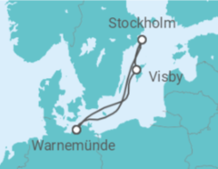 Reiseroute der Kreuzfahrt  Kurzreise nach Schweden ab Warnemünde 1 - AIDA