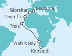 Reiseroute der Kreuzfahrt  Von Kapstadt über Namibia nach Mallorca - AIDA