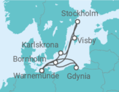Reiseroute der Kreuzfahrt  Schweden mit Danzig & Bornholm ab Warnemünde  Alles Inklusive - AIDA