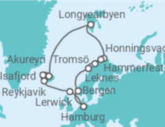 Reiseroute der Kreuzfahrt  Highlights am Polarkreis ab Hamburg  Alles Inklusive - mit Flug - AIDA