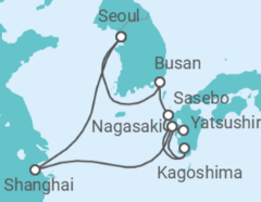 Reiseroute der Kreuzfahrt  Südkorea, Japan, China Alles Inklusive - Costa Kreuzfahrten