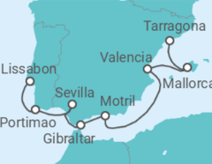 Reiseroute der Kreuzfahrt  Spanien, Gibraltar, Portugal - NCL Norwegian Cruise Line
