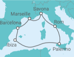 Reiseroute der Kreuzfahrt  Frankreich, Spanien, Italien - Costa Cruceros