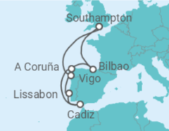 Reiseroute der Kreuzfahrt  Spanien, Portugal - Royal Caribbean