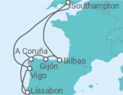 Reiseroute der Kreuzfahrt  Spanien, Portugal - Royal Caribbean