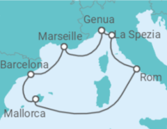 Reiseroute der Kreuzfahrt  Frankreich, Italien, Spanien - MSC Cruises