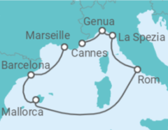 Reiseroute der Kreuzfahrt  Italien, Spanien - MSC Cruceros