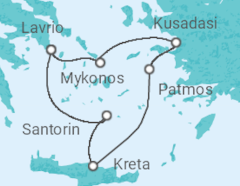 Reiseroute der Kreuzfahrt  Kurzreise Griechenland - Celestyal Cruises