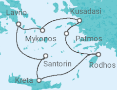 Reiseroute der Kreuzfahrt  Griechenland - Celestyal Cruises