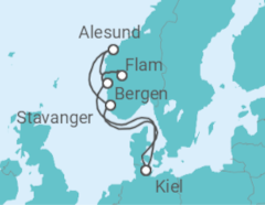 Reiseroute der Kreuzfahrt  Norwegens Welterbe ab Kiel 1 - AIDA