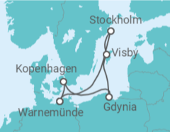 Reiseroute der Kreuzfahrt  Schweden, Polen & Dänemark ab Warnemünde - AIDA