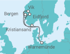 Reiseroute der Kreuzfahrt  Norwegens Fjorde ab Warnemünde 1 - AIDA