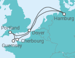 Reiseroute der Kreuzfahrt  Südengland, Guernsey & Mont-Saint-Michel ab Hamburg - AIDA
