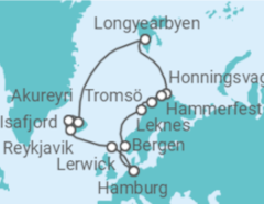 Reiseroute der Kreuzfahrt  Highlights am Polarkreis ab Hamburg - TI - AIDA
