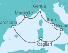Reiseroute der Kreuzfahrt  Frankreich, Spanien, Italien - Costa Kreuzfahrten