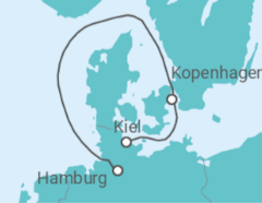 Reiseroute der Kreuzfahrt  3 Nächte - Hygge-Momente in Kopenhagen - ab Kiel/bis Hamburg - Mein Schiff