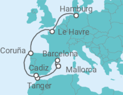 Reiseroute der Kreuzfahrt  11 Nächte - Europas Westküste - ab Palma/bis Hamburg - Mein Schiff